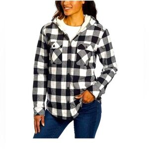 North Western Mfg co. Black and White Plaid Flannel Hooded Shirt- Medium
